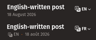 The display of an English-only post for both versions of the website.